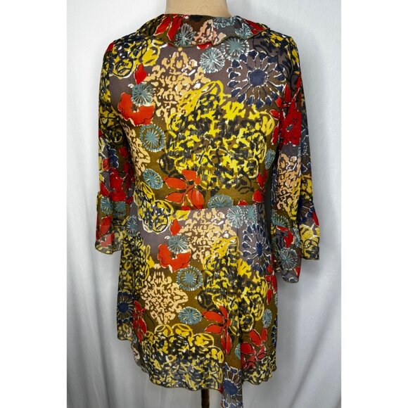 CAbi Womens Small Shakespeare Floral Kimono Cardigan 3/4 Sleeve Sheer Boho 360 - Picture 6 of 10